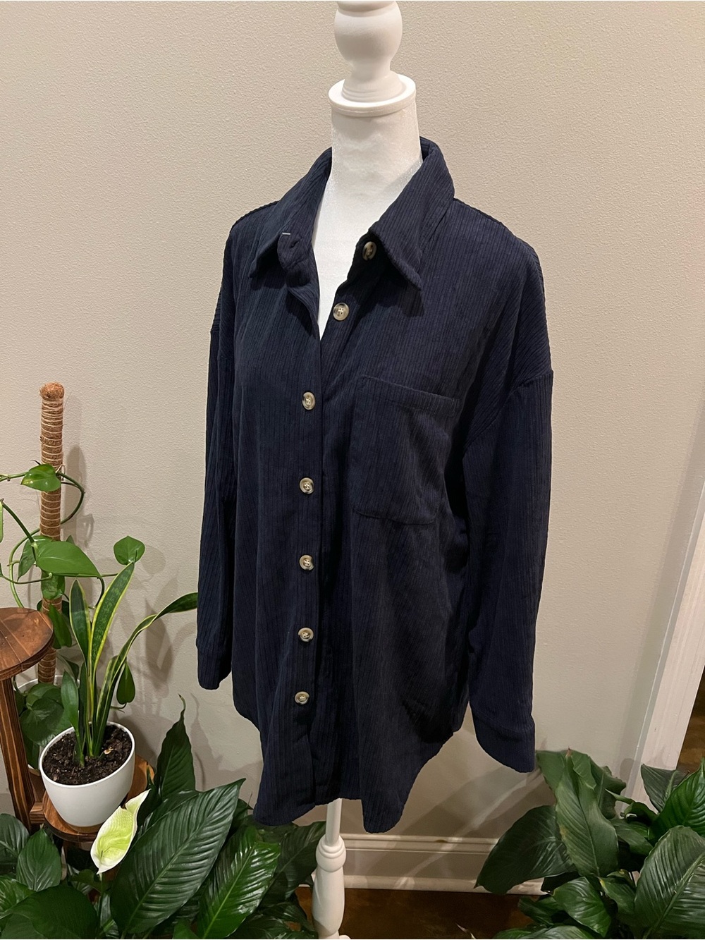 Cupshe Navy Corduroy Boyfriend fit Button-Front Jacket
